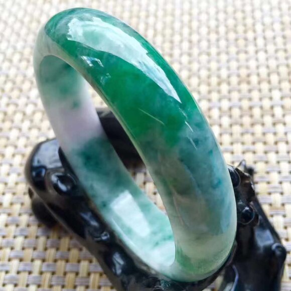 57mm Certified Type A Jadeite Bangle Grade A Vibrant Green Floating Flower Jade - Picture 4 of 12